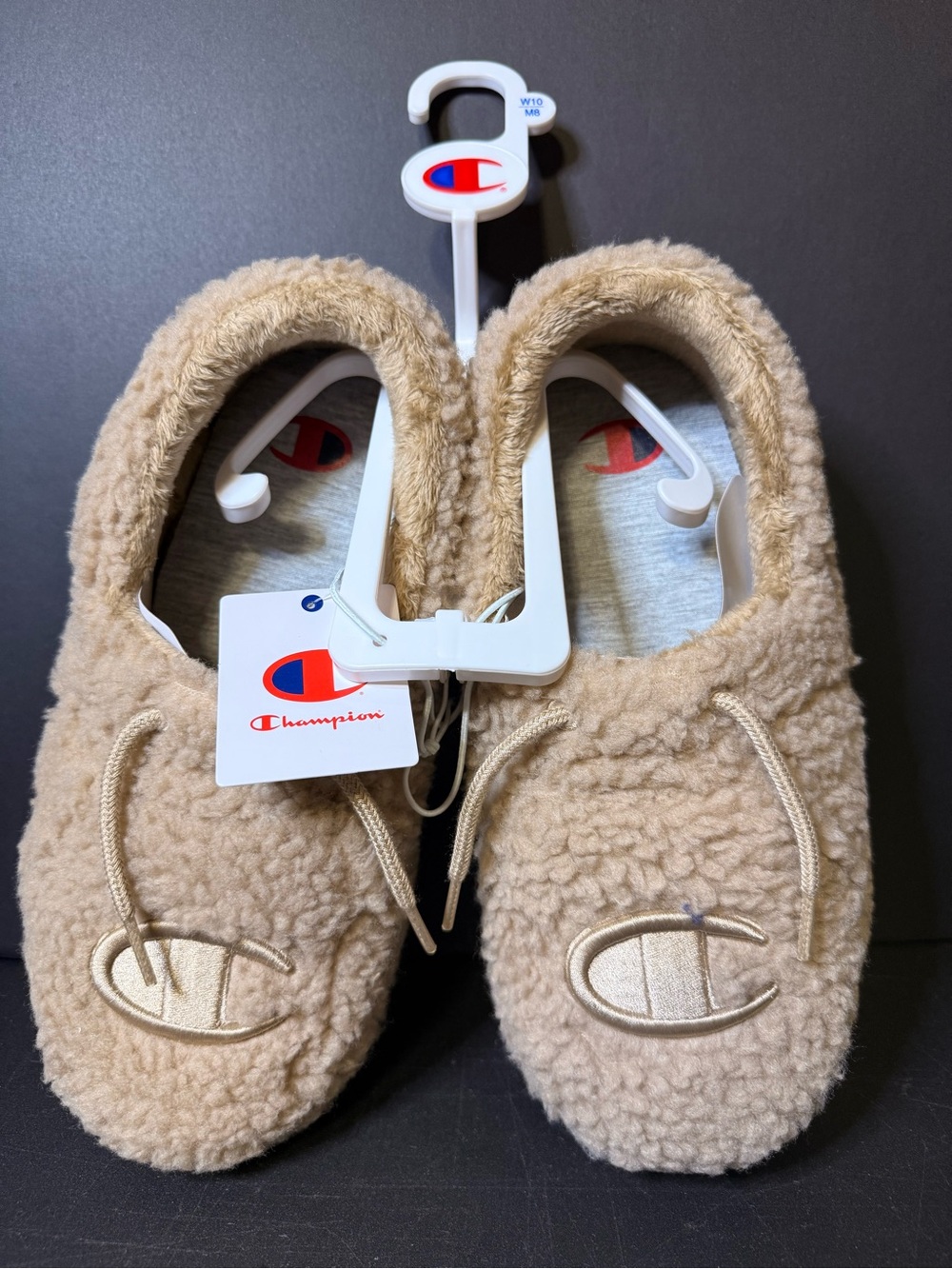 Unisex Champion Beige Sherpa Cozy Slippers